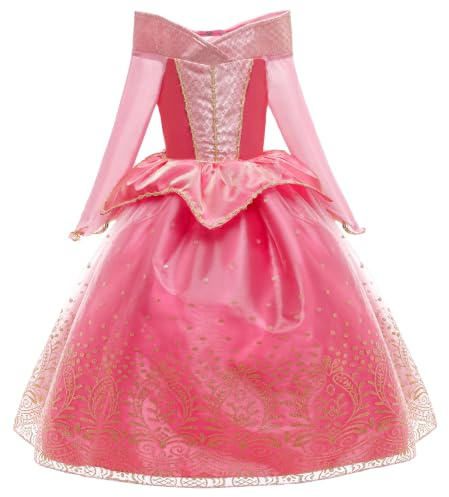 New front Princesse Aurore Vêtements Fille Belle Bois Dormant Thème Princesse Camouflage Robe Combinez avec Accessoires Fêtes Anniversaire Halloween Carnaval Cosplay,Rose,150