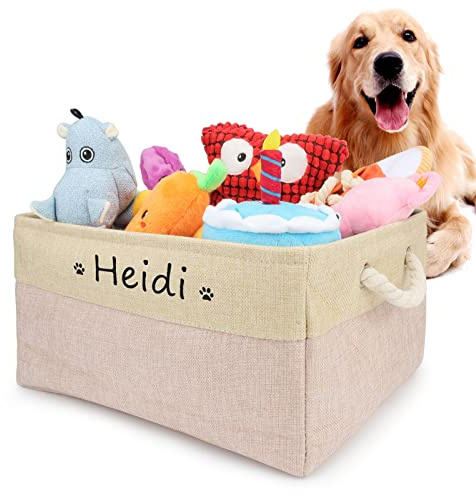 PIANG GOUER Aufbewahrungskorb für Hundespielzeug, Mit personalisiertem Kosenamen Faltbare rechteckige Aufbewahrungsbox für Organisation Katzen und Hundekleidung, Spielzeug(Rosa，L)