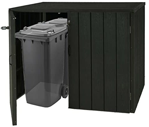 XL 2er-/4er-WPC-Mülltonnenverkleidung HWC-J28, Premium Mülltonnenbox, Metall Holzoptik, erweiterbar - anthrazit