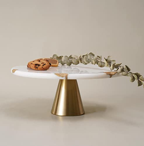 Balin Designs Tortenständer – 30.5 cm runder weißer Marmor mit goldenem Akzent, Dessert- und Cupcake-Servierdisplay – perfekt für Hochzeiten, Jubiläen, Partys oder Moderne Wohnkultur (weißer Marmor)