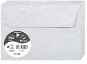 Clairefontaine 120006C - Packung mit 20 Umschlägen Pollen, selbstklebend, Format C6 11,4x16,2cm, 120g, ideal für Einladungen und Korrespondenz, Marmor Blau, 1 Pack