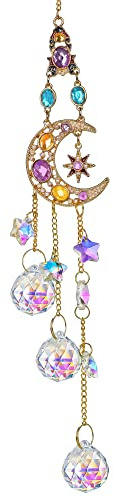 H&D HYALINE & DORA - Atrapasueños de cristal con diseño de luna y estrella, adorno colgante para ventana, decoración de arco iris para el hogar y el jardín