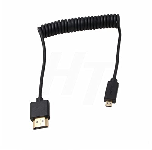 HangTon Micro HDMI a HDMI 2.0 4K 60Hz Cable delgado en espiral para Sony Canon Panasonic Nikon DSLR Cámara
