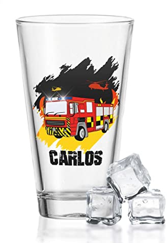 GRAVURZEILE Leonardo Wasserglas mit UV-Druck - im Feuerwehr Design - mit Wunschname - Für Kinder als Geschenk - Geeignet als Trinkglas