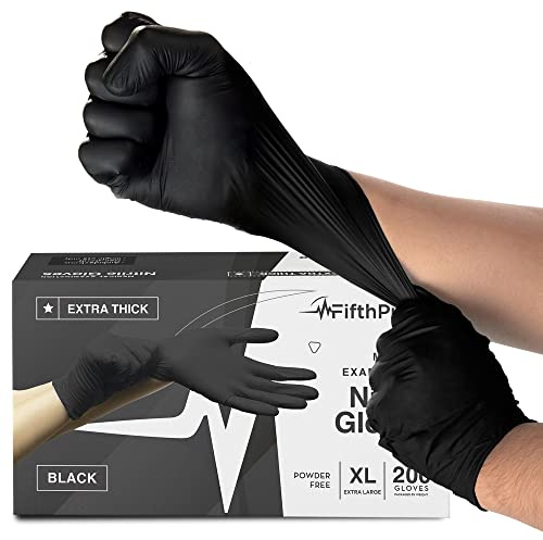 Nitril-Einweghandschuhe, Schwarz, Größe XL, 200 Count, extra dick, 4,5 mil, puder- und latexfrei, medizinische Untersuchungshandschuhe, lebensmittelechte Küchenhandschuhe