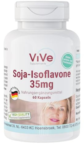 Soja-Isoflavone 35mg - 60 Kapseln - schluckfreundlich - hochdosiert und vegan - aus standardisiertem Sojabohnen-Extrakt | Qualität aus Deutschland von ViVe Supplements