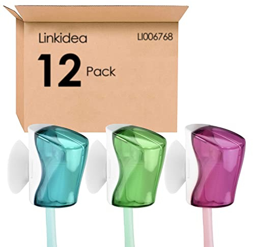 Linkidea 12er Reise-Zahnbürstenkopf-Abdeckungen mit Saugnapf, kompatibel mit Oral-B & Handzahnbürsten, tragbarer Wandhalter für Outdoor