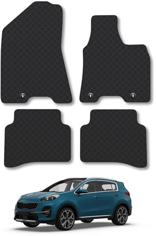 Kia Sportage (2016-2021) [Hook Fixing] Rubber Car Mats Accessories Tailored Fit Compatible Accessory Waterproof Protection Non-Slip Floor Mats Full Coverage Durable Front Rear Set Coverage with Clips