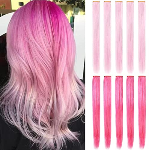 10 Stück Haarverlängerung Perücke Clip Farbe Haarverlängerung Bunte Haar Clip Party Highlights Viele Farben (hellrosa und Rosa)
