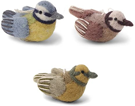 Én Gry & Sif kleine Vögel - Anhänger aus Filz - Frühlings-Deko (3 Stück) (Meise/Fink/Spatz)