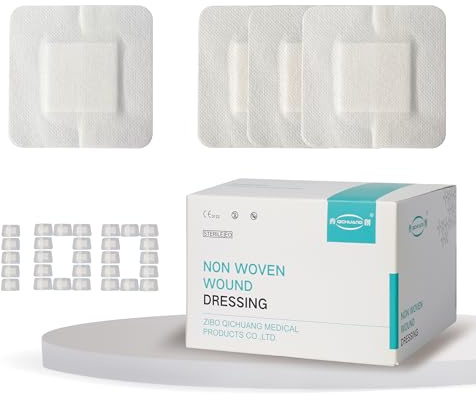 2.3X2.7 Inches Sterile Adhesive Island Wound Dressing Bandages - Non Woven Cover with Bordered Gauze Pads,100 Individually Pack, High Absorbent, Medical Grade by QICHUANG(2.3X2.7INCHES-C100)