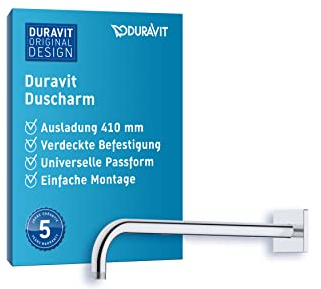 Duravit Universal Duscharm, Duscharmatur Wandbefestigung, Brausearm 410 mm, Duschbrause, Rosette eckig, Chrom