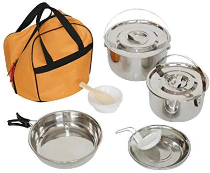 Stainless Steel Folding Handle Hanging Pot Frying Pan Dish Cookware Set Portable Outdoor Camping Picnic