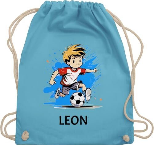 Turnbeutel Rucksack - Fußball Junge Fußballer Geschenk Kinder Name - Unisize - Hellblau - fussball geschenke jungen ball schulanfang sportbeutel fußballfan fußballtrainer stoffbeutel