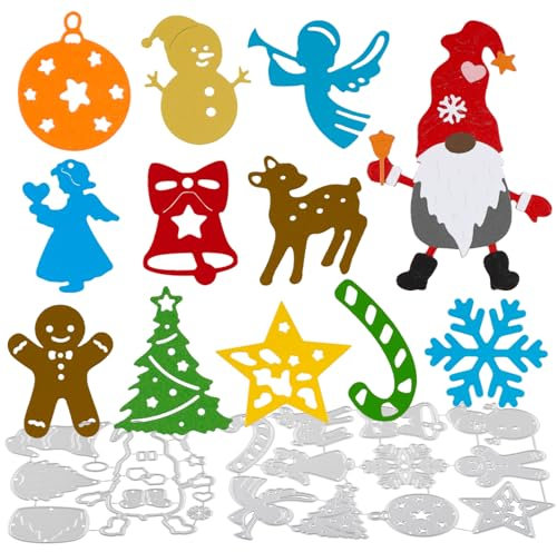 BETESSIN 12Pcs Weihnachten Stanzschablonen Weihnachtsmann Stanzform Scrapbooking Wichtel Christmas Cutting Dies Prägeschablone DIY Kartenbasteln Grußkarte Fotoalbum Papier Herstellung