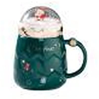 Kaffeetasse Neue Stil Weihnachtsbecher Keramik mit Deckel, Santa Claus Form Festliche Atmosphäre Neuheit Becher Zubehör Kaffeetasse Groß (Color : Green, Size : 301-400ml)