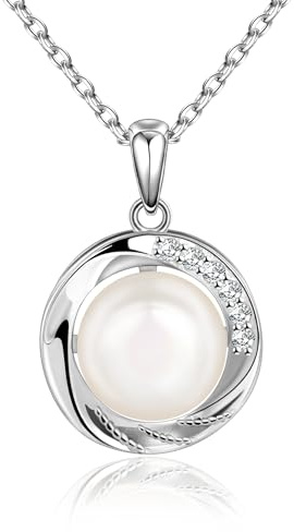 Candyfancy Halskette Silber 925 mit Anhänger, Damen Kette mit Herz Zirkonia Perlen Mondstein Anhänger Silberkette Geschenk für Frauen Freundin