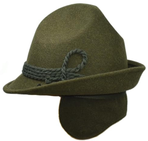 Melegari Tiroler Berghut | mit Ohrenklappen innen | Waldhut | Alpin Hut | Herren Damen | Sommer / Winter, loden grün, 59 cm