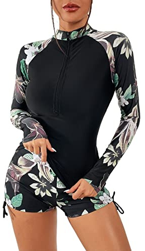 Conjunto de tankini de 2 piezas para mujer, manga larga, con cremallera, camiseta de surf, parte superior del bikini, bañador de seguridad, pantalones de ciclismo, traje de baño para vacaciones,
