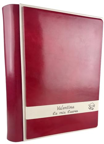 Album Fotografico Artigianale - Marte Cuoio - in Vero Cuoio con profilo ed inserto in ecopelle, Personalizzabile classico con velina,Matrimonio,Compleanno,Regalo,Wedding,Anniversario (Ciliegia)