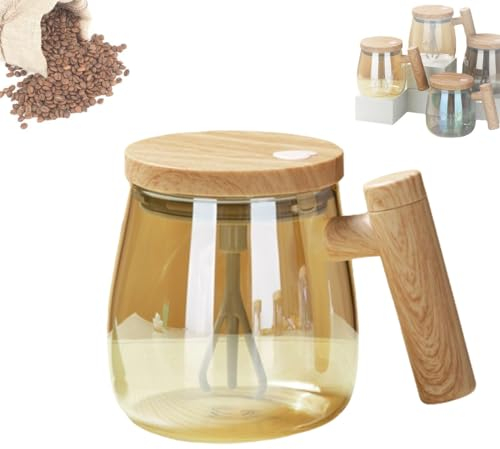 VPVLVZN Electric High Speed Mixing Cup, Glass Self Stirring Coffee Mug, 13.5oz Electric Mixing Coffee Mug with Lid, Battery Powered Automatic Stirring Cup for Home Office Travel (Gold)