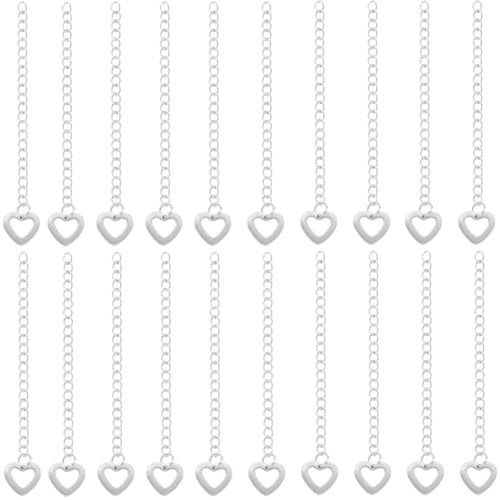 Beebeecraft 1 caja de 50 hebras Extensor de Cadena de Pulsera 304 cadenas Extensoras de Acero Inoxidable con Dije de Corazón Hueco Colas de Extensión de Cadena de Extremo Plateado para Hacer Joyas
