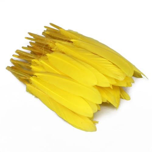 Anevous 100 Stück Federn, Federn zum Basteln Federn Lang Bastelfedern zum Karnival Dekoration, Feder Deko für DIY Basteln, Traumfänger, Hochzeit Deko, Kopfschmucksfedern Ohrring,Gelb