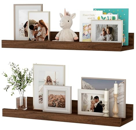 Ensemble d'étagères flottantes de 2, étagères murales en noyer de 40 cm, étagère murale en bois, rebord pour photos, bibliothèque pour enfants pour salon, cuisine, chambre, salle de bain, organisation