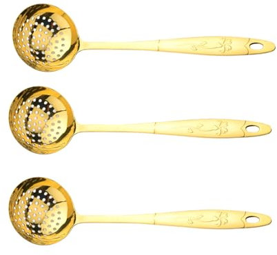 Cuillères 100 % cuivre pur, 26 cm en laiton forgé à la main, filtre de style chinois, cuillère à ragoût, cuillère à fruits de mer, cuillères filtrantes (26 cm)