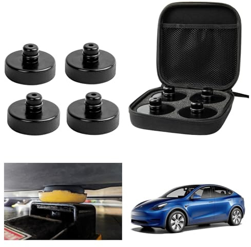 [4 PZS] GAFAT Almohadillas de Goma para Tesla Model Y Juniper Standard Model 3 Highland S X 2016-2026, Gato Hidráulico Adaptador Estabilizador Jack Pad, con Organizador, Tesla Accesorios (Negro)