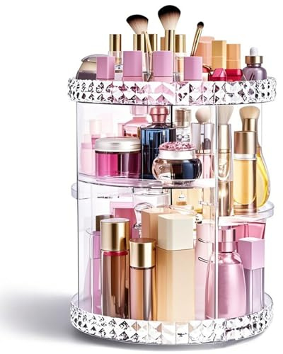 KXF 360 Degree Rotating Makeup Organiser for Cosmetics Skincare Perfume Lipstick Organiser 6 Adjustable Layers Large Capacity Make Up Storage for Vanity Table Bedroom Bathroom