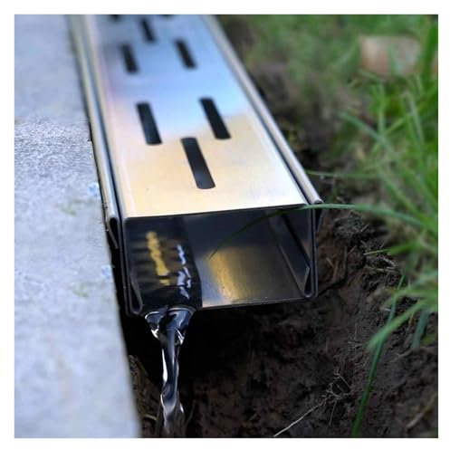 Mini desagüe de acero inoxidable – Canal de drenaje delgado para exteriores, jardín, patio, desviador de agua para lluvia, nieve, hojas, escombros, 15 x 4 cm (1 m/3.3 pies) sistema de canalones