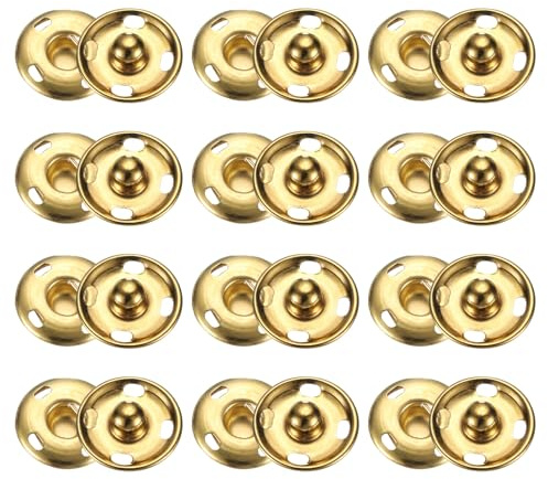 QUARKZMAN 50 set sömbara tryckknappsset, 17 mm sytillbehör metallknappar, pysselknappar, ersättningsknappar, syknappar för jacka, kläder, jeans, väskor, plånbok, handväska, knappar, guld