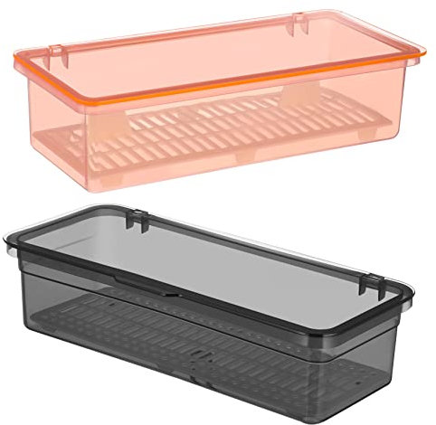 TOPPERFUN Lot De 2 Boîtes à Couverts Transparentes Et Café Au Lait avec Couvercle, Plastique Alimentaire, Organiseur D'ustensiles avec Égouttoir, pour Rangement La Cuisine sur Comptoir Et Tiroir