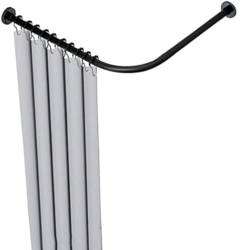 Asta per tenda da doccia ad angolo estensibile in acciaio inossidabile 304, senza foratura, montaggio a pressione, nera, per bagno e negozio di abbigliamento, durevole ed elegante.