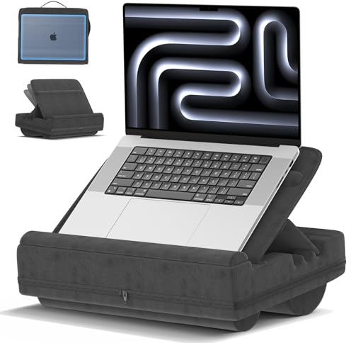 Laptopkissen mit 3 verstellbaren Winkeln, Laptoptisch für Couch mit Handgelenkauflage, Laptop Stand mit Kissen passt bis zu 16″ Laptop für Arbeiten außerhalb des Bettes, Schwarz