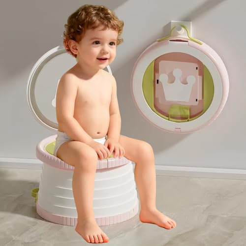 Portable Potty for Toddlers, Travel Potty for Boys Girls, Foldable Potty Training Toilet, Baby Carry Potty Children Potty Chair with Storage Travel Bag for Camping Park (Pink)
