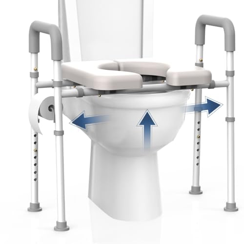 CareCrew Raised Toilet Seat with Handles - Toilet Seat Riser for Seniors with Adjustable Width & Height,400 lbs Elevated Toilet Seat Riser for Handicap, Disabled and Pregnant, Fit Any Toilet