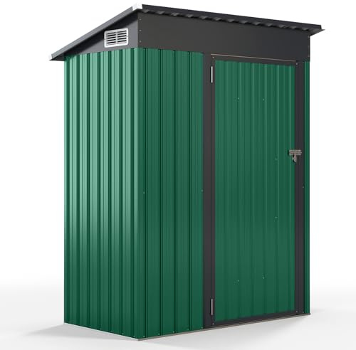 COSTWAY Gartenhaus Metall, 150 x 90,5 x 185 cm | 1,5 m³, Gerätehaus mit Pultdach & Tür, Geräteschuppen abschließbar, Gartenhütte Gartenschuppen, Garten Schuppen Outdoor (Grün)