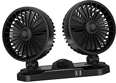 SHINEOFI Ventilador Doble USB Ajustable para Vehículos Mini Ventilador Silencioso para Coche para Asientos Traseros y Uso Oficina