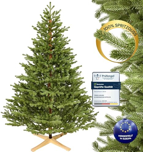 Premium Künstlicher Weihnachtsbaum 210 cm Scandinavian Spruce [100% Spritzguss] Tannenbaum Künstlich inkl. FSC zertifiziertem Holzständer I Christmas Tree Made in EU
