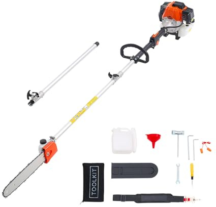 VEVOR Benzin Hochentaster, 2-Takt, 52 ccm, Motorsäge, Teleskopsäge mit 2,2–2,94 m ausziehbarer Stange, 35,6 cm Schwert, 850 ml Kraftstofftank, für kraftvolles sicheres sägen in hohen Baumkronen