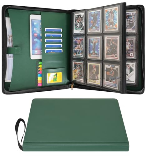Wonderpool Toploader pärm samlarkort album förvaring 9 fickor – 360 sidobelastning rymmer toppmatare med extra innerfickor | PU-läderanteckningsbok för MTG TCG Yugioh spel sportkort (grön)