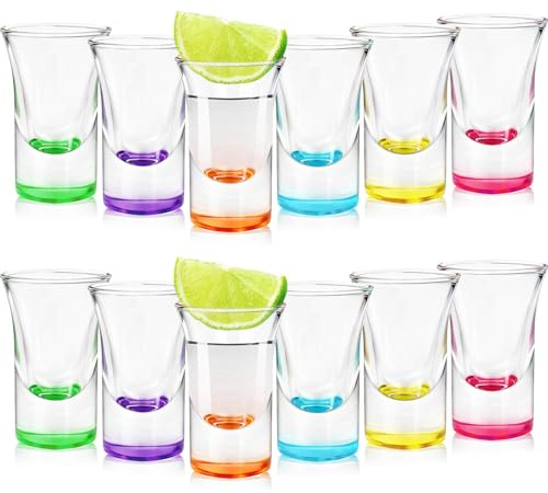 COEWUR Set of 12 Shot Glasses, 30ml Stackable Coloured Shot Glass with Heave Base, Clear Shots Cups for Tequila Vodka Whisky