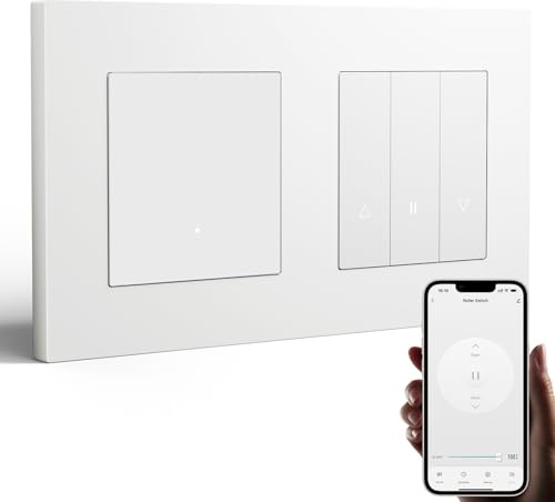 BSEED Zigbee Lichtschalter mit Rolladenschalter, Smart Schalter Unterputz Kompatibel mit Alexa/Google Home/SmartLife, PC Rahmen, benötigt Nullleiter & Zigbee-Gateway, 1 Fach 1 Weg, Weiß