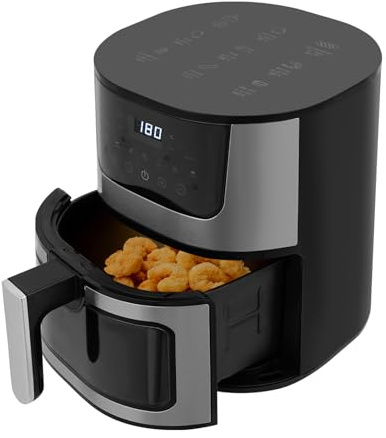 Freidora de aire caliente sin aceite, 1400 W, 7 L, 80 – 200 °C, control de tiempo, 0 – 60 min, revestimiento antiadherente para asar, hornear, asar
