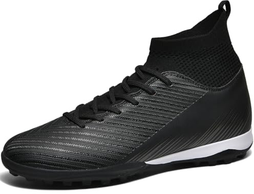 WOWEI Fotbollsskor herr pojkar High Top Spike Cleats professionella fotbollsskor barn sport utomhus atletiska träningsskor fotbollsskor sportskor tävling, Svart 3, 43 EU