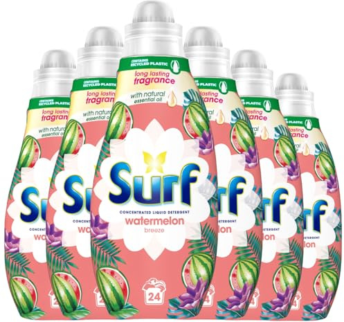 Surf Watermelon Breeze Concentrated Long Lasting Fresh Liquid Laundry Detergent 648ml 24 Washes Powerful Stain Removal Watermelon Fragrance Bright Clean Clothes Vibrant Scent Fabric Care Essenti x6