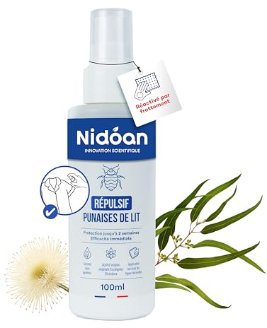 Spray Protecteur Punaises de Lit Nidoan - Huile Essentielle Eucalyptus, Extra Longue Durée 14 Jours, Technologie Brevetée, Vêtements & Sacs, Sans Pyrèthre Sans DEET - 100Ml