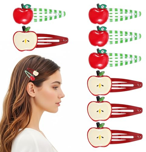 Shimmeroo Fermaglio per capelli a forma di mela rossa, 8 pezzi, graziose mollette per capelli a forma di frutta, con strass, per donne, ragazze, insegnanti, studenti, Capodanno, accessori decorativi